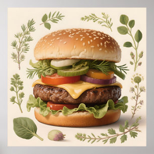 Affiche Illustration de cheeseburger gastronomique