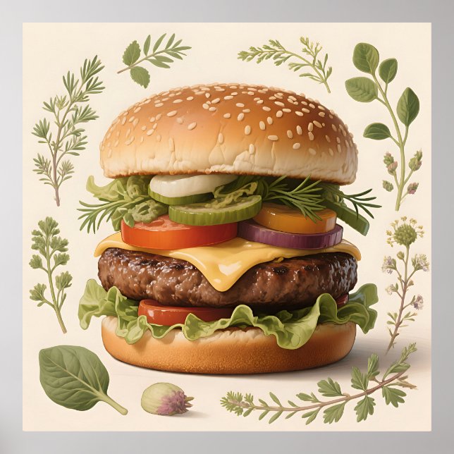 Affiche Illustration de cheeseburger gastronomique (Devant)