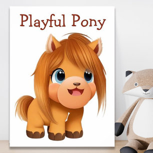 Affiche Illustration de cheval de bande dessinée mignonne