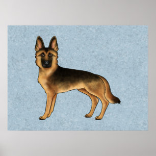 Affiche Illustration de chien de berger allemand noir et f