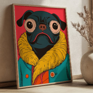 Affiche Illustration de chien rigolo et mignon de carlin f