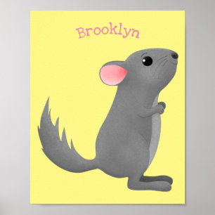 Affiche Illustration de chinchilla gris mignon en style ca