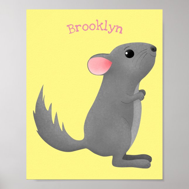 Affiche Illustration de chinchilla gris mignon en style ca (Devant)
