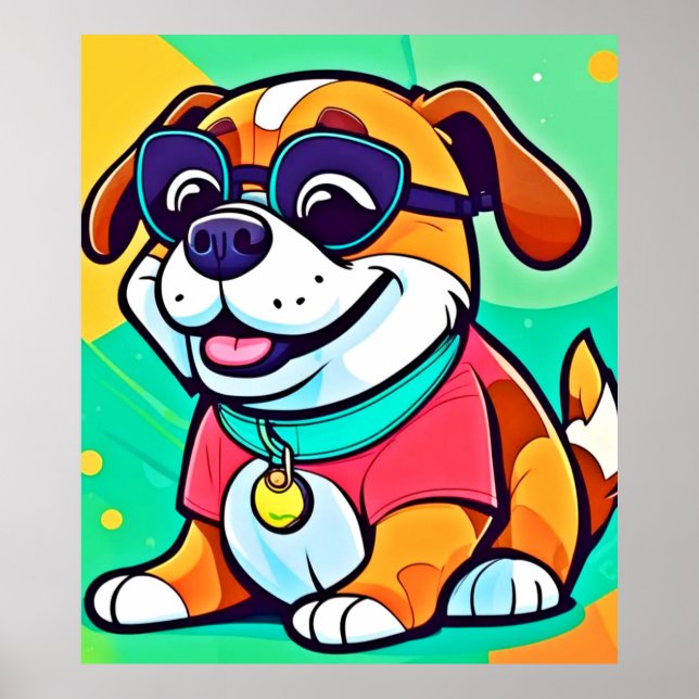 Affiche Illustration de chiot cool de style cartoon (Devant)