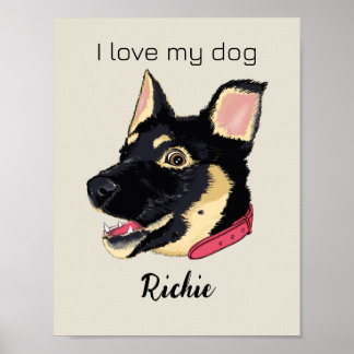 Affiche Illustration de chiot GSD Monogramme Cadeau pour a