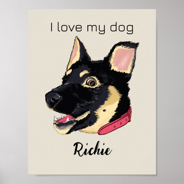 Affiche Illustration de chiot GSD Monogramme Cadeau pour a (Devant)