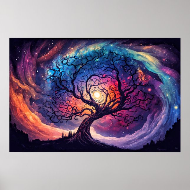 Affiche Illustration de ciel nocturne illuminé coloré (Devant)