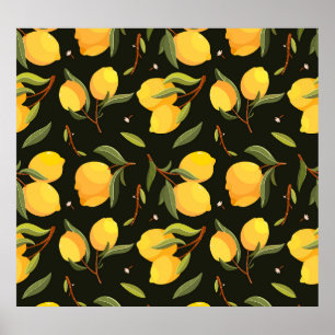 Affiche Illustration de citron : Motif peint à la main san