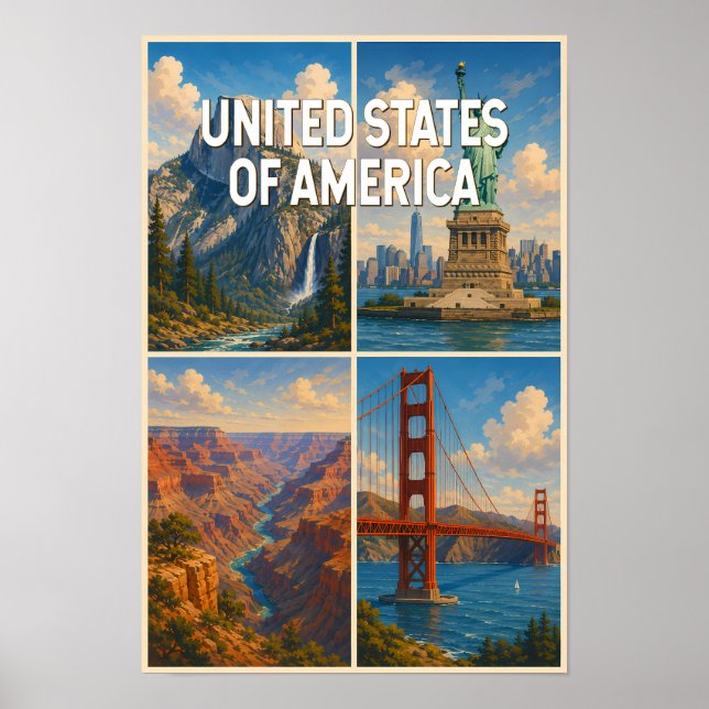 Affiche Illustration de collage des États-Unis Art de voya (Devant)