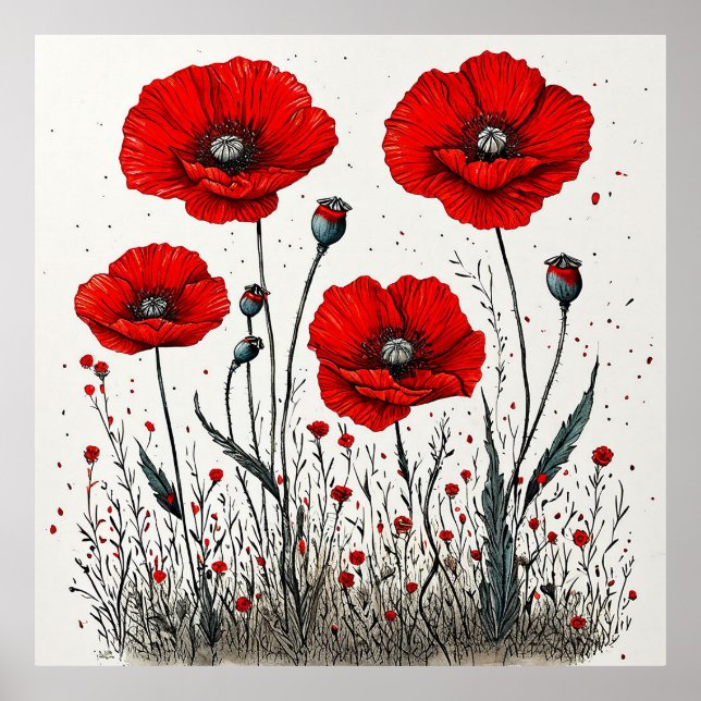 Affiche Illustration de coquelicots rouges vibrants (Devant)
