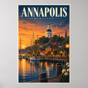 Affiche Illustration de coucher de soleil à Annapolis Mary