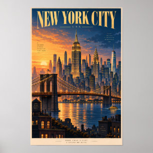 Affiche Illustration de coucher de soleil à New York Art d
