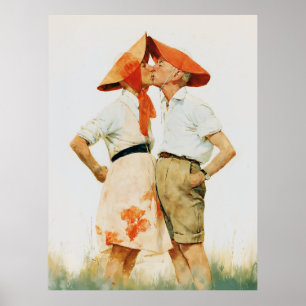 Affiche Illustration de couple vintage fantaisiste s'embra