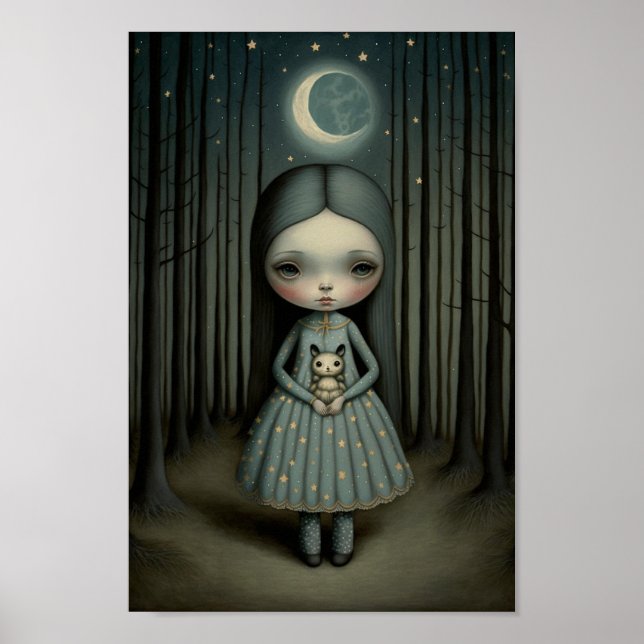 Affiche Illustration de crèche Petite Fille douce et La Lu (Devant)