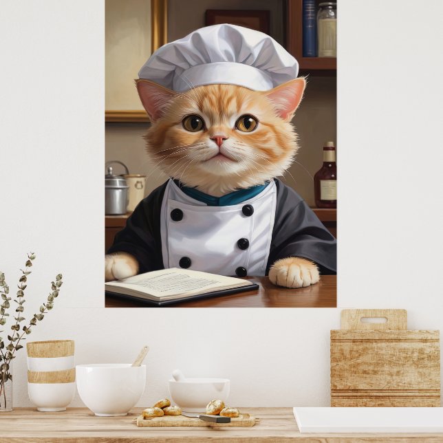 Affiche Illustration de Cuisine Cute Orange Tabby Cat Chef (Cuisine)