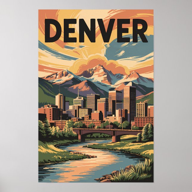 Affiche Illustration de Denver Colorado au coucher du sole (Devant)