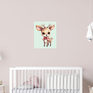Affiche Illustration de dessin animé de bébé cerf mignon