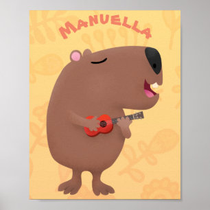 Affiche Illustration de dessin animé de capybara ukulele