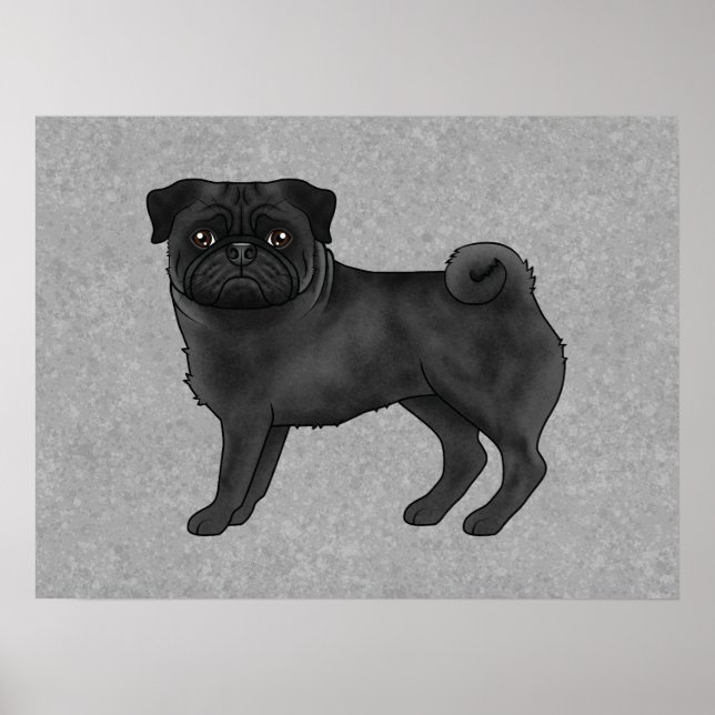 Affiche Illustration de dessin animé de chien Carlin noir  (Devant)