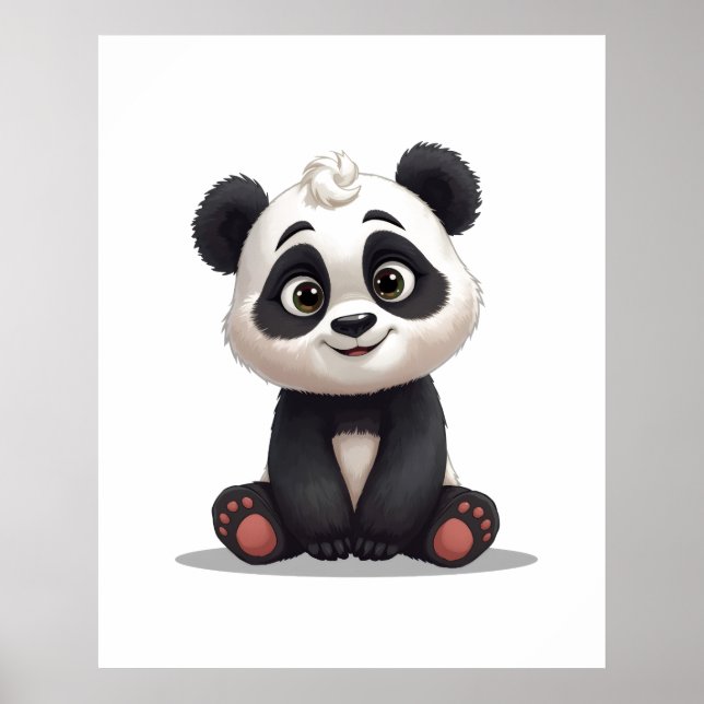Affiche Illustration de dessin animé d'ours panda assis (Devant)