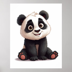 Affiche Illustration de dessin animé d'ours panda assis