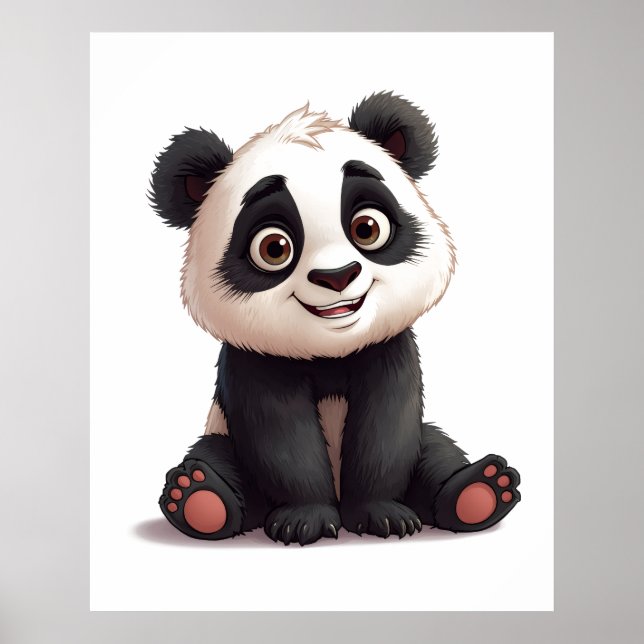 Affiche Illustration de dessin animé d'ours panda assis (Devant)
