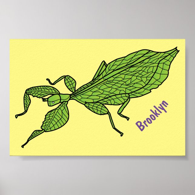 Affiche Illustration de dessin d'insecte des feuilles vert (Devant)