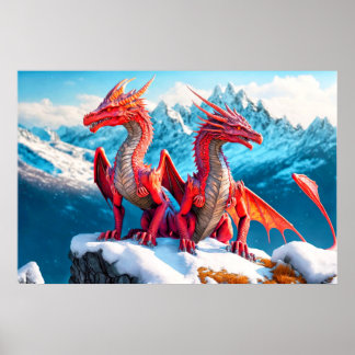 Affiche Illustration de dragons perchés
