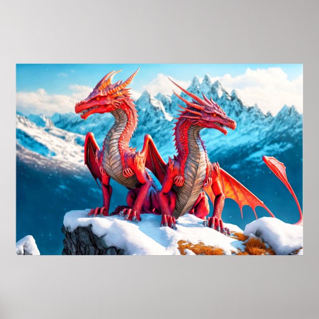 Affiche Illustration de dragons perchés (Devant)