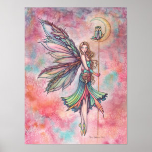 Affiche Illustration de fantaisie de fée et de hibou par M