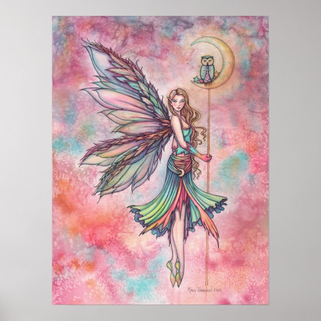 Affiche Illustration de fantaisie de fée et de hibou par M (Devant)
