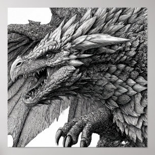 Affiche Illustration de fantasy complexe : Dragon détaillé