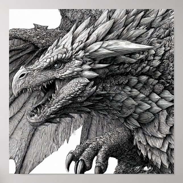 Affiche Illustration de fantasy complexe : Dragon détaillé (Devant)