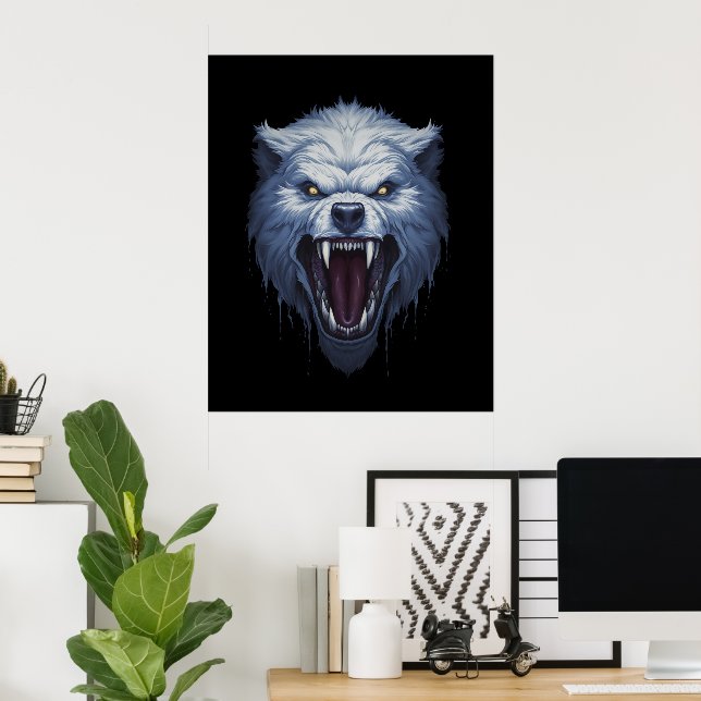 Affiche Illustration de fantasy sombre de tête de loup bla (Bureau à domicile)