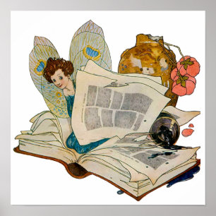 Affiche Illustration de fée bibliophile vintage