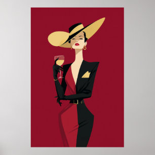 Affiche Illustration de femme élégante et de vin