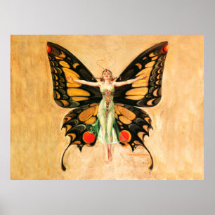 Affiche Illustration de femme volant papillon Flapper