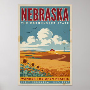 Affiche Illustration de ferme de prairie du Nebraska, Art