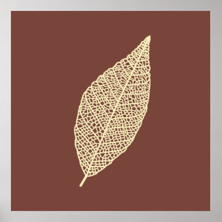 Affiche Illustration de feuille squelette marron et crème