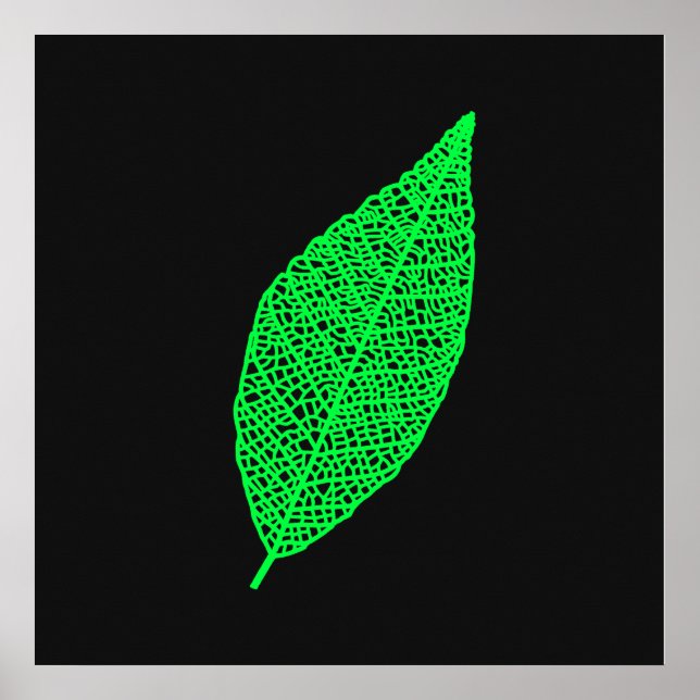 Affiche Illustration de feuille squelette noir et vert (Devant)