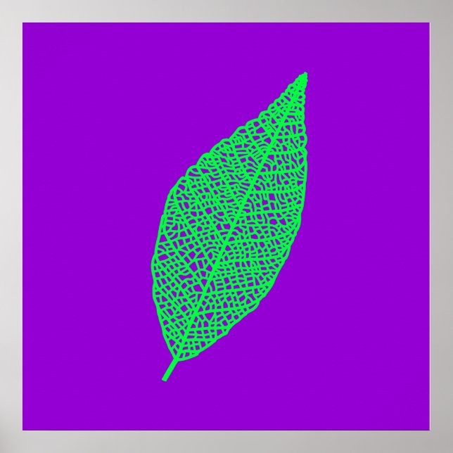Affiche Illustration de feuille squelette violet et vert (Devant)