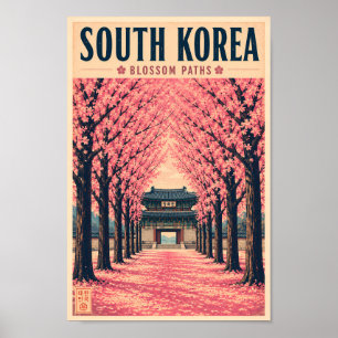 Affiche Illustration de fleurs de cerisier en Corée du Sud