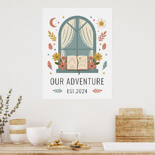 Affiche Illustration de fleurs de cottage fantaisiste à la