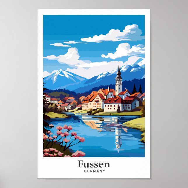 Affiche Illustration de Fussen Allemagne Art Vintage voyag (Devant)