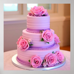 Affiche Illustration de gâteau de mariage de luxe – Floral