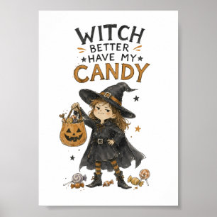 Affiche Illustration de Halloween : Sorcière, mieux vaut a