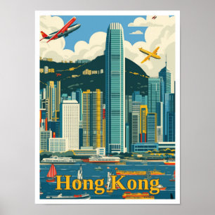Affiche Illustration de Hong Kong China Art Vintage voyage
