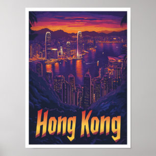 Affiche Illustration de Hong Kong China Vintage voyage