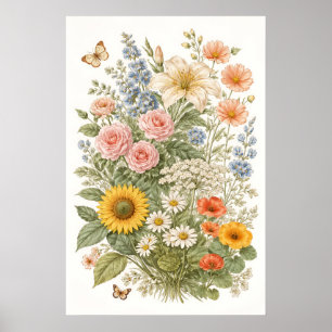 Affiche Illustration de jardin de fleurs sauvages botaniqu