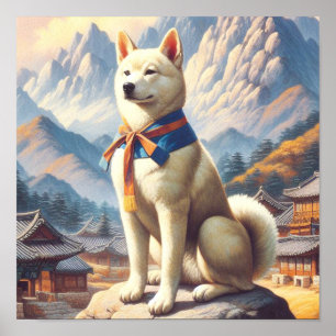 Affiche Illustration de Jindo en Corée vintage